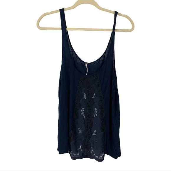 Free People Lace Front Tank | Black & Blue | Women’s Medium - Picture 2 of 9